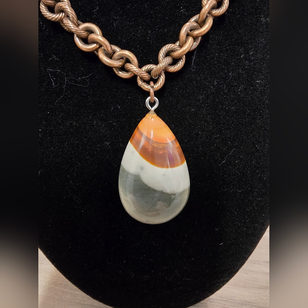 Antique Copper Chain With Polychrome Teardrop Pendant
